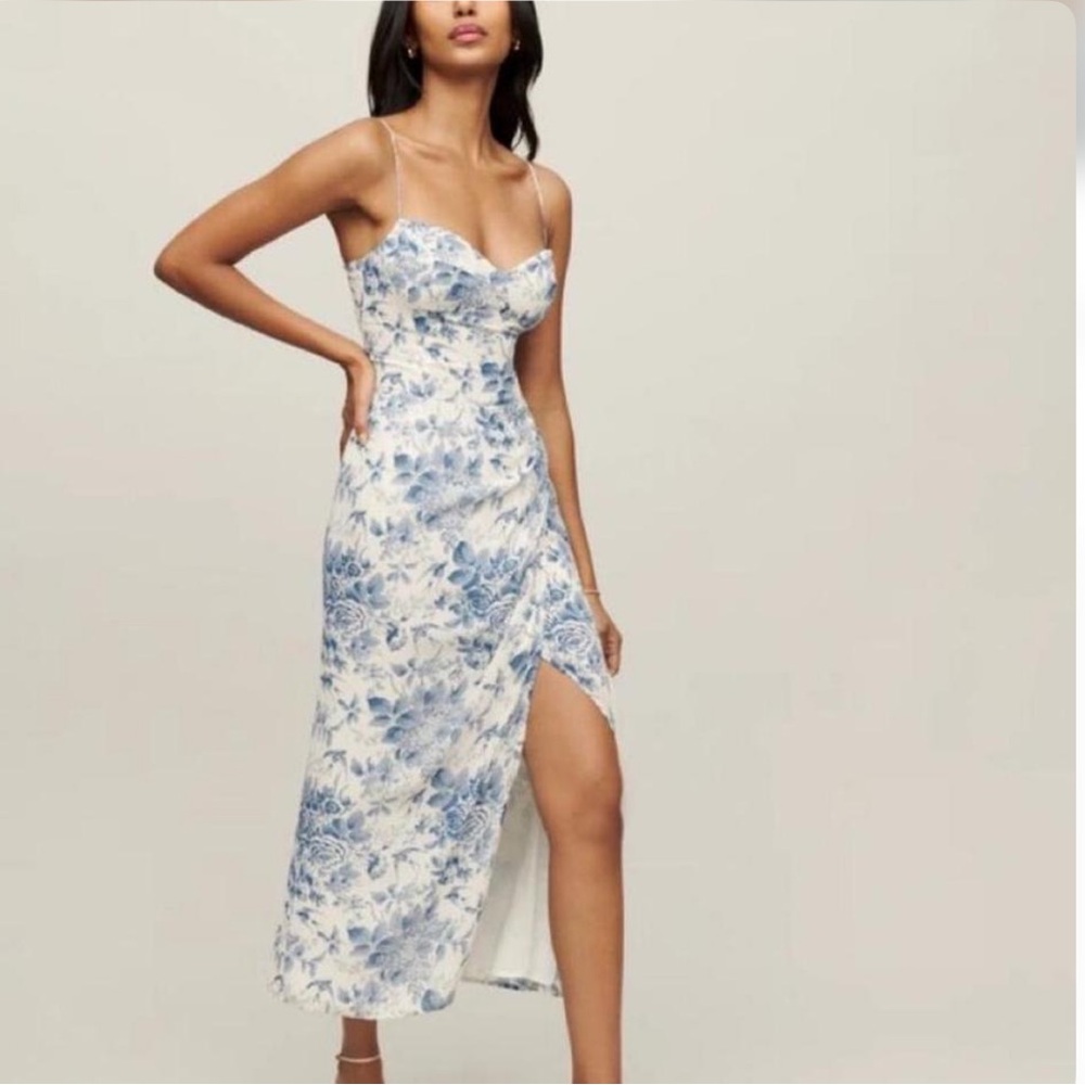 Reformation Blue & White Floral Slip Midi Dress